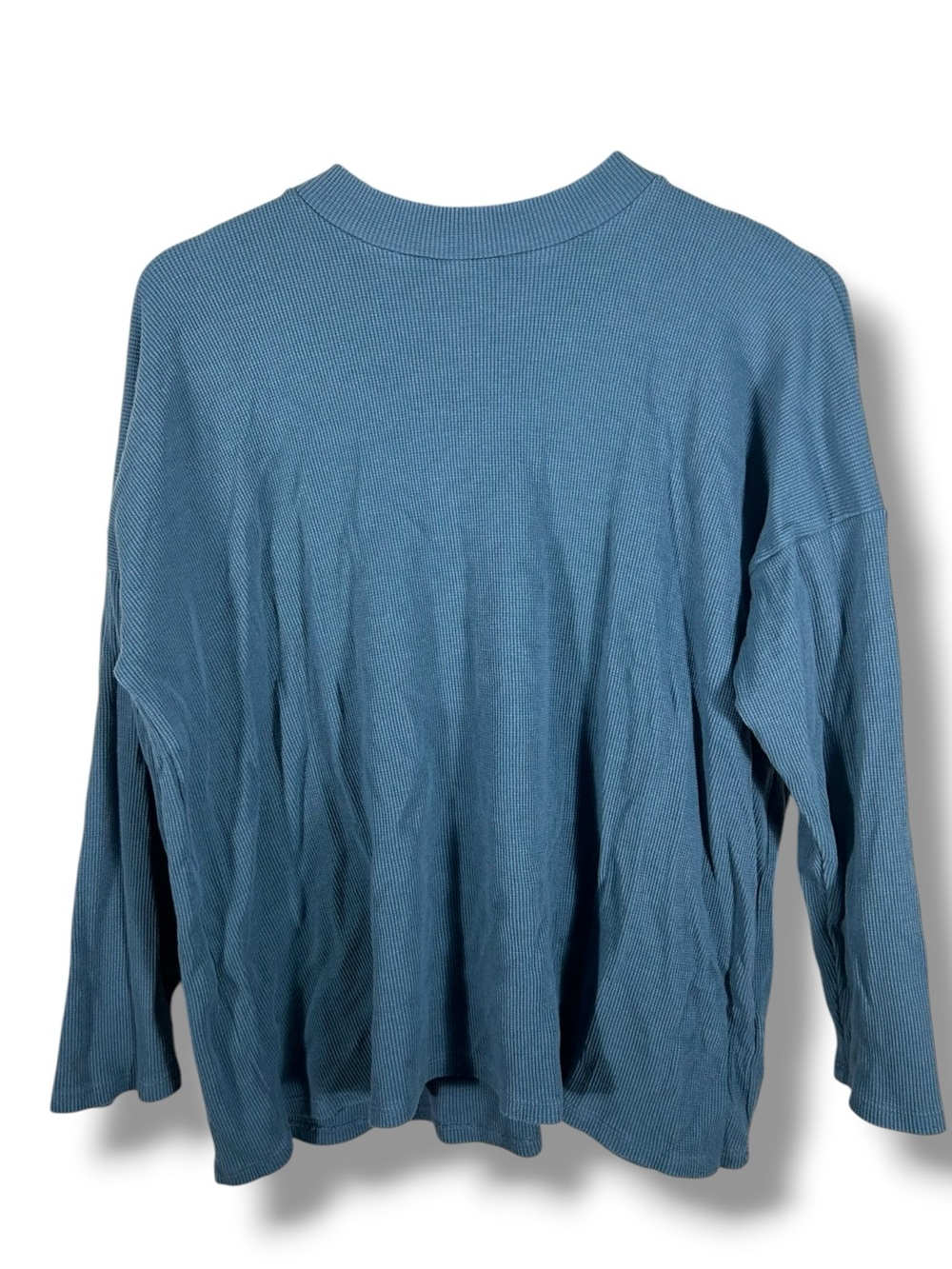 Eileen Fisher Waffle-Knit Mock Neck Dusty Blue Long Sleeve Top Size 2X